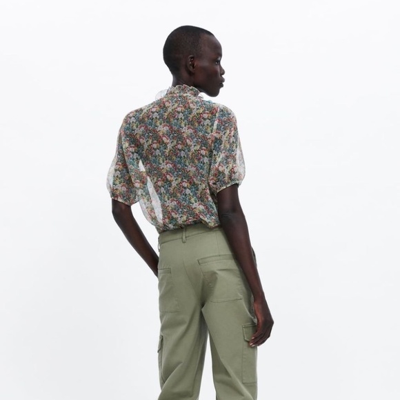 ZARA Floral Print Button Down Blouse Size S - Picture 8 of 8